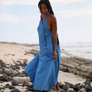 Free People Beachside Tide Maxi Dress Open Back Blue Size Small